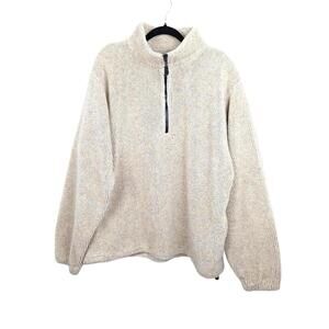 Cabela's L Mens 1/4 Zip Pullover Sweater Beige Cream High Neck Long Sleeve